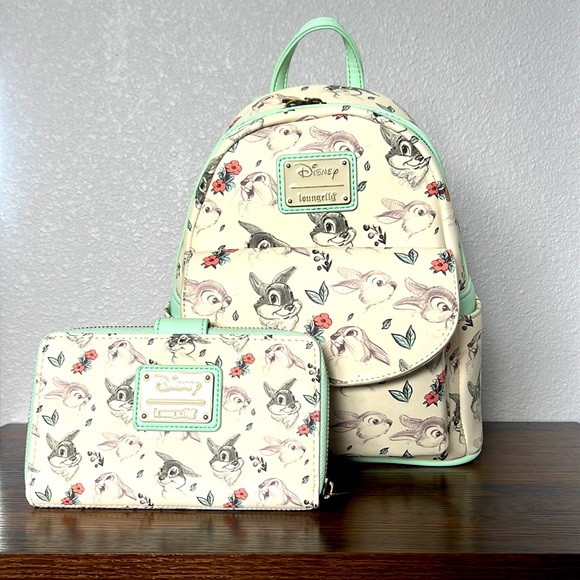 Loungefly Handbags - Loungefly Disney Thumper Bambi Mini Backpack & Wallet Matching Set Cottagecore